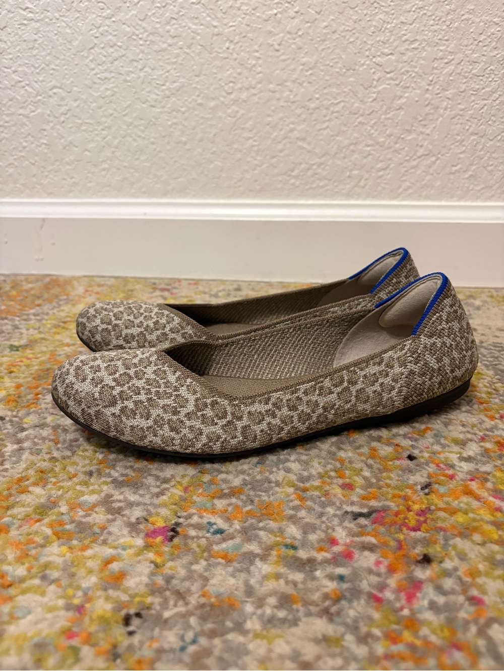 Rothy's Beige Leopard-Print Flats with Blue Trim - Picture 6 of 8